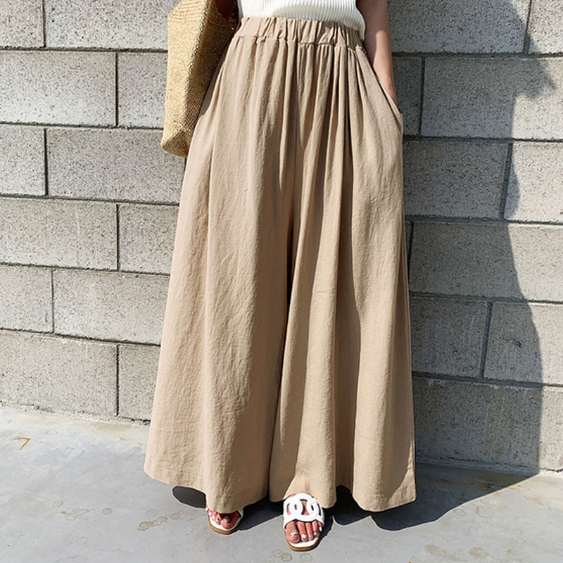 Linen Pant Wide - Fashionable Pure Color Linen Wide Leg