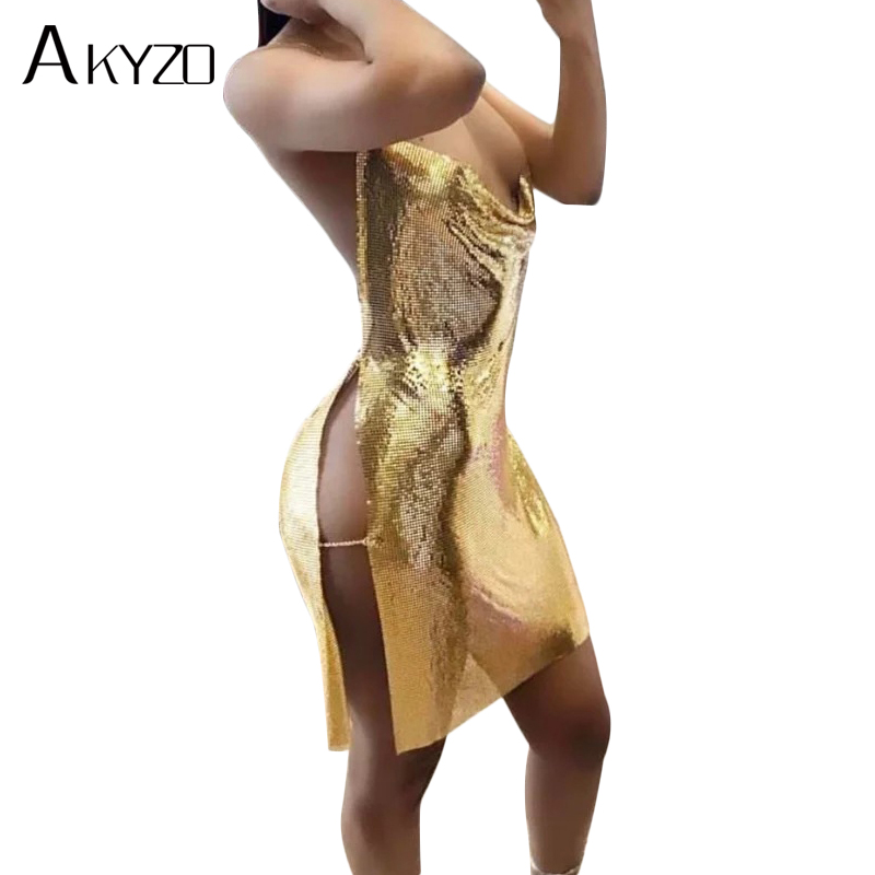 Maxi Dress Halter - 2025 Sexy Sequined Patchwork Metal Mini