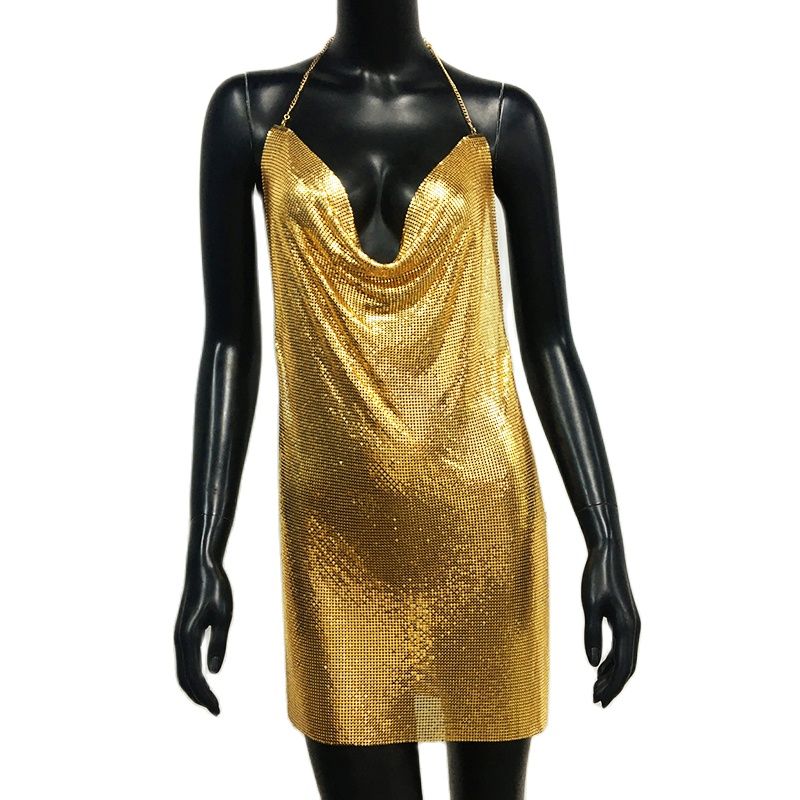 2025 Sexy Sequined Patchwork M - Maxi Dress Halter 评论和价格