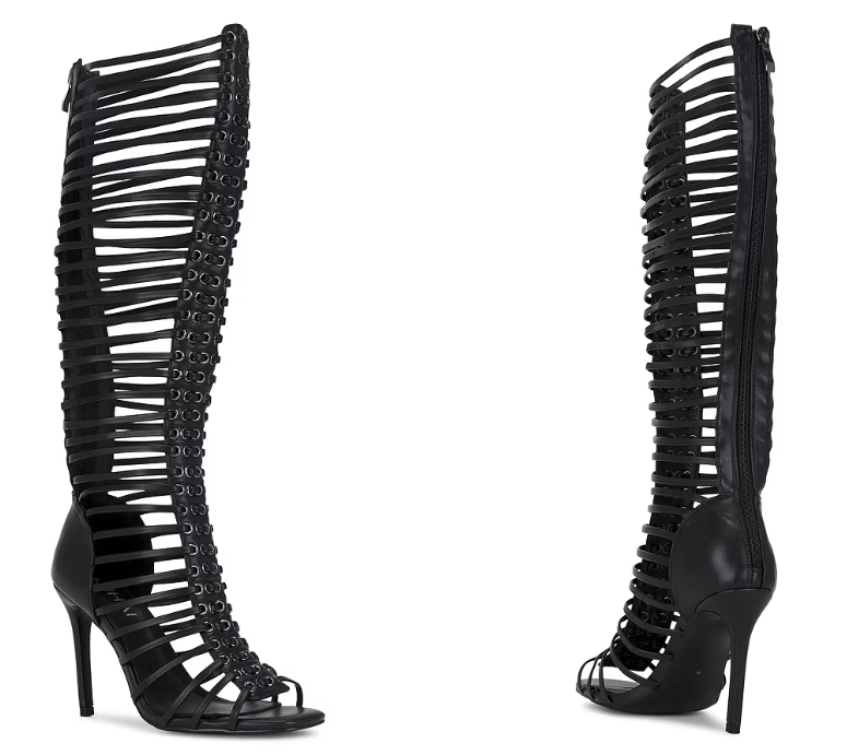 Women Black Caged Strappy Stil - Sandal Strappy Heeled 评论和价格