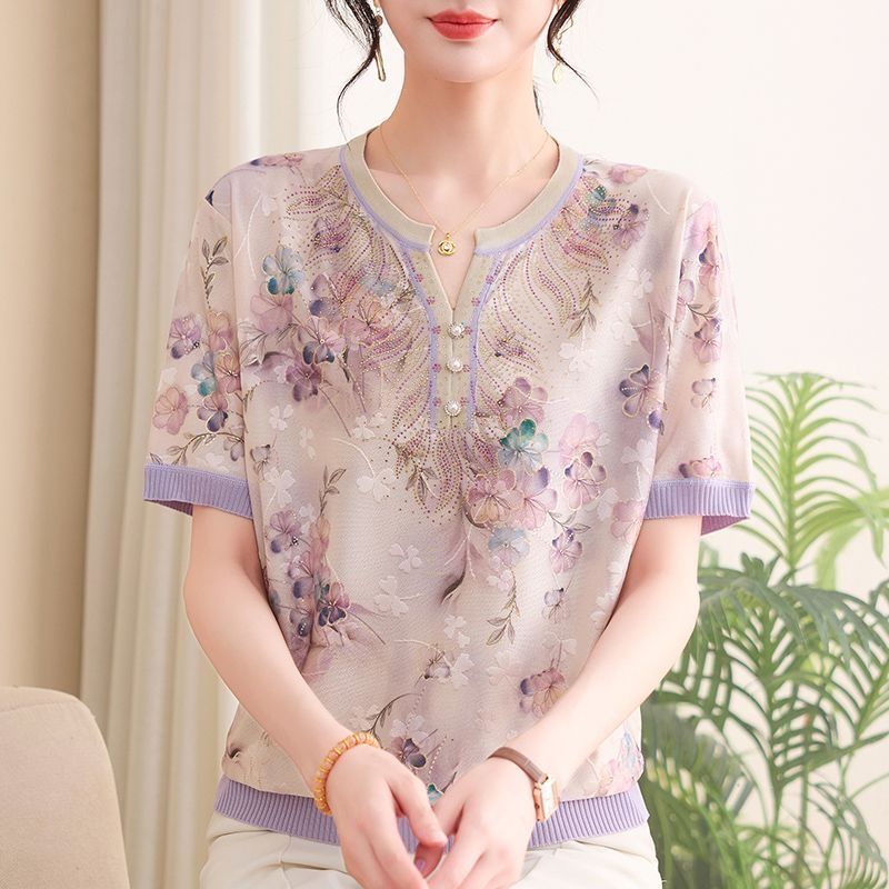 Elegant Mom Women Ice Silk Kni - Romper Floral Print 评论和价格
