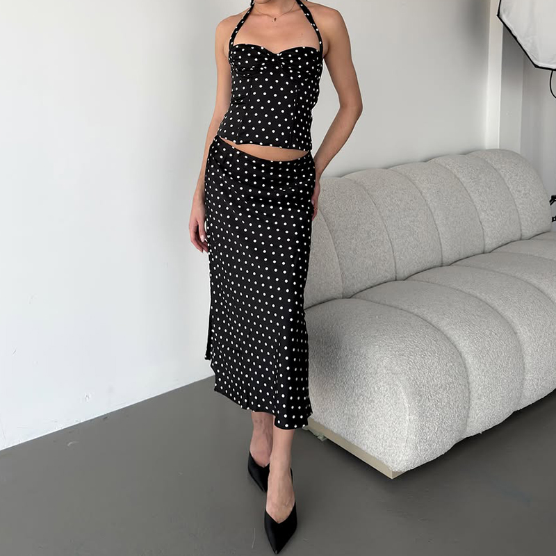 Two Piece Set Polka Dot Skirts - Crop Top Crochet 评论和价格