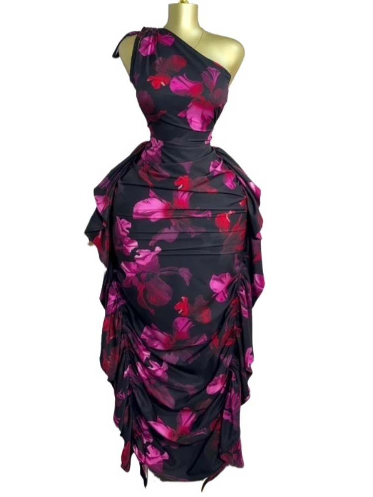 Women Floral Printed One Shoul - Midi Skirt Floral 评论和价格