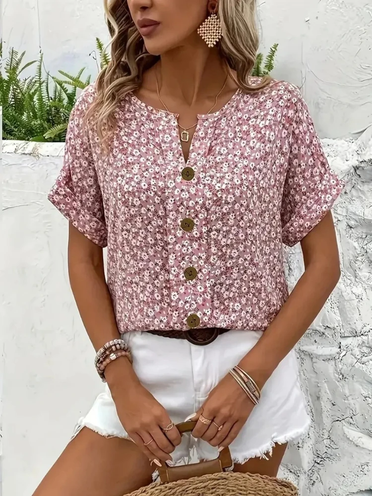 Plus Size Women's Shirts 2025  - Romper Floral Print 评论和价格
